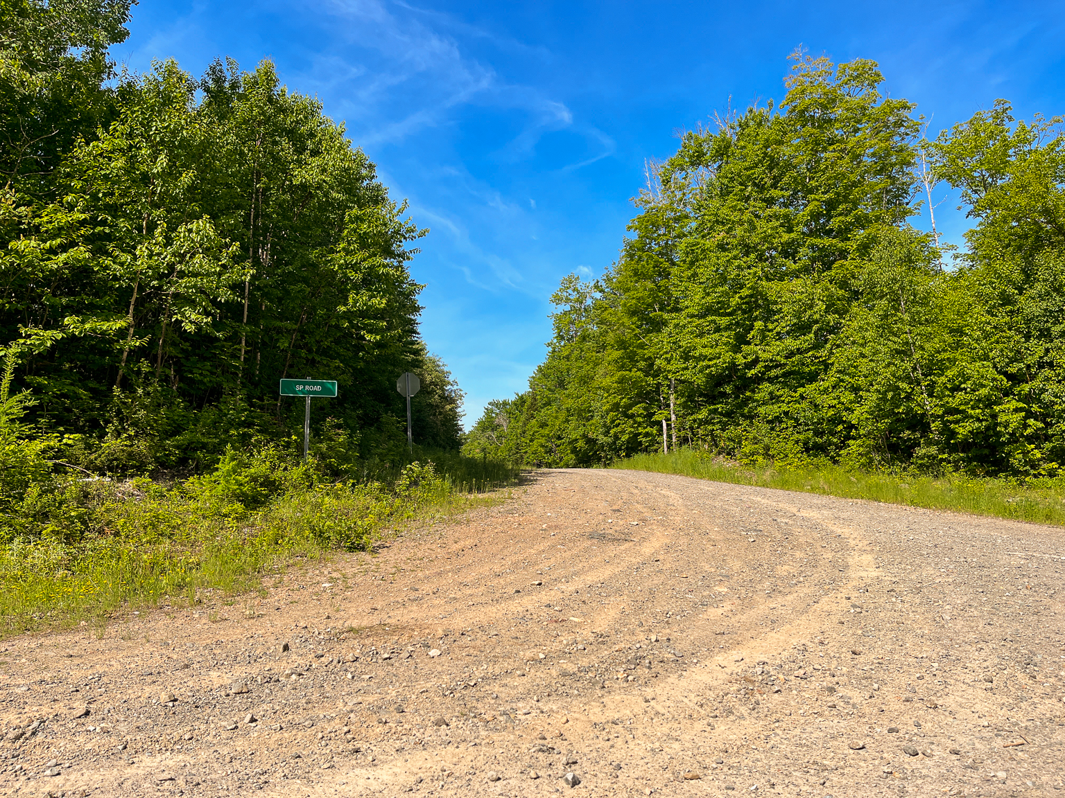 SP Road sign on the last turnoff before getting to the bridge over East Branch Nackawic Stream