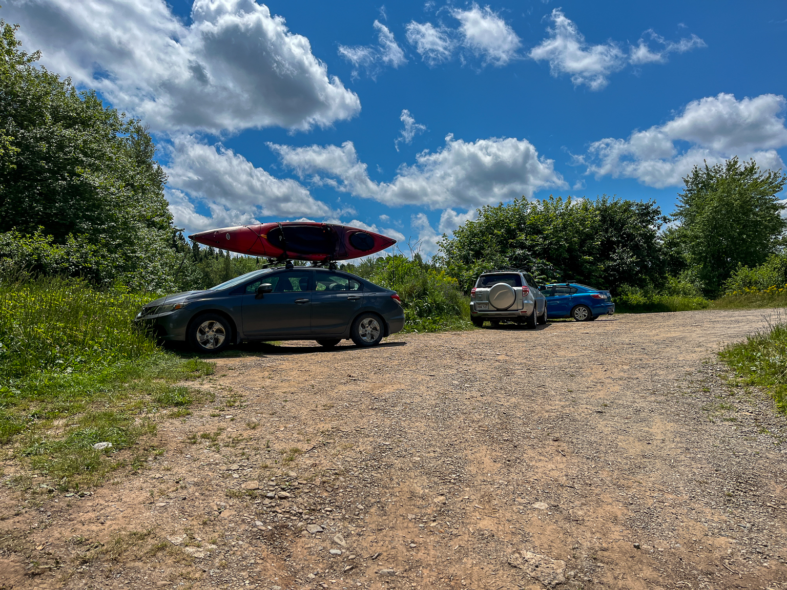 The parking area for the boat launch for Rusagonis Stream on Rusagonis Road